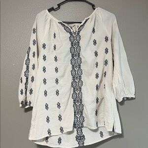 Boho White and Blue Embroidered Blouse